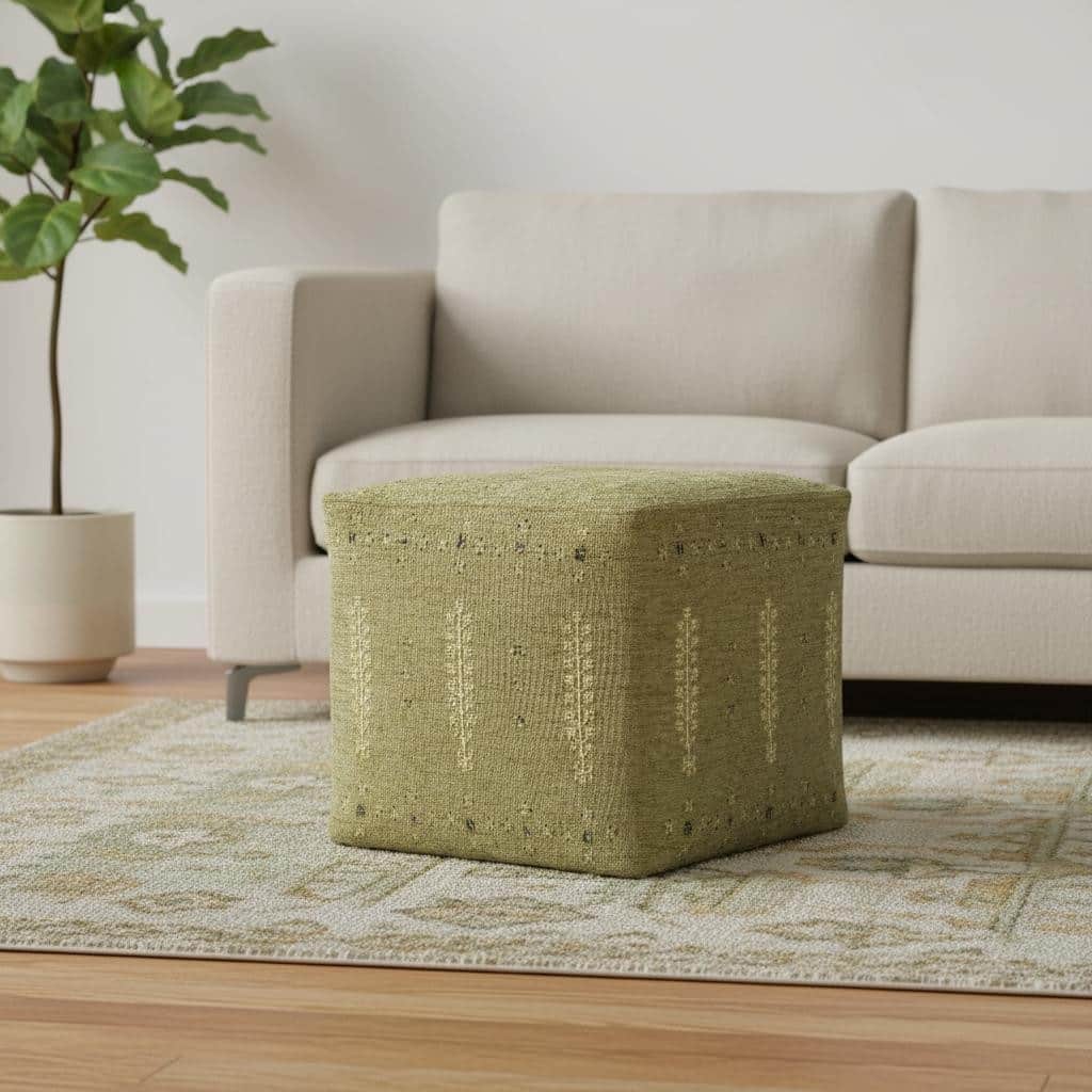 HomeRoots 18" Green Cotton Blend Boho Pouf Ottoman