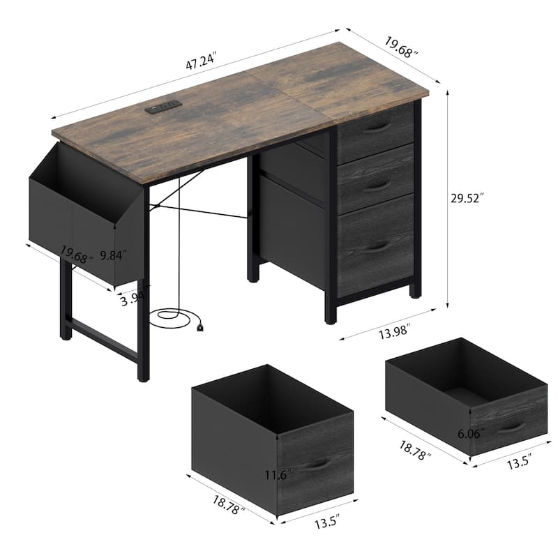 Modern Computer Desk with Charging Station and Reversible Storage Drawers for Home Office or Study Room
