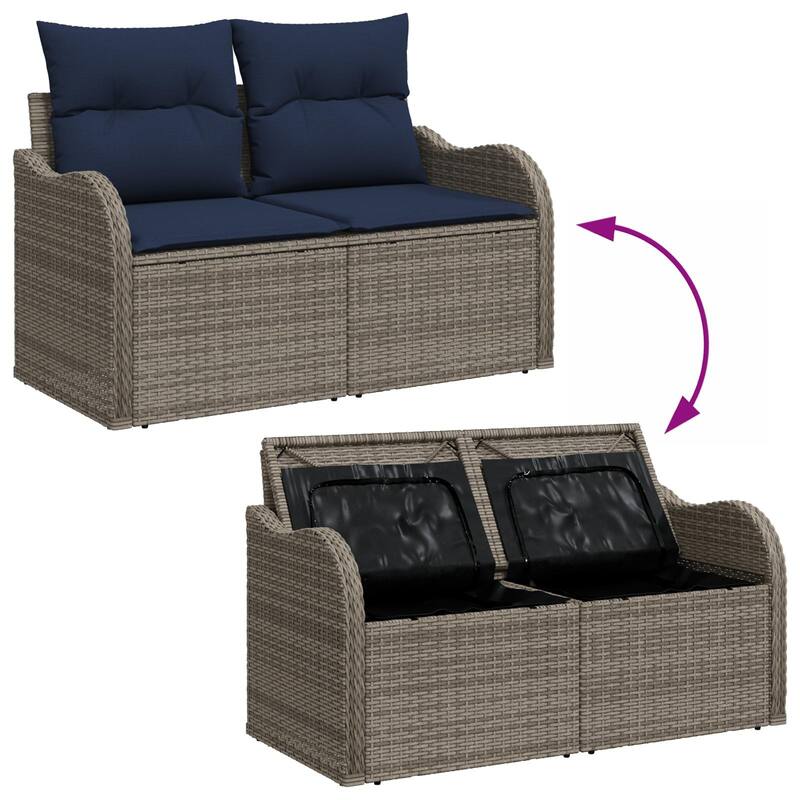vidaXL 2-Seater Garden Sofa with Cushions Black/Brown/Grey Poly Rattan - 24.4 x 47.6 x 27.2