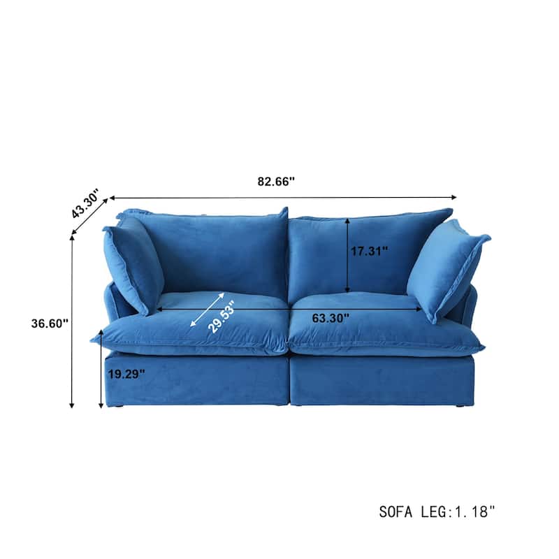 Loveseat Velvet Sectional Sofa, Comfy Down Feather Wide Deep Seat Modular Couch