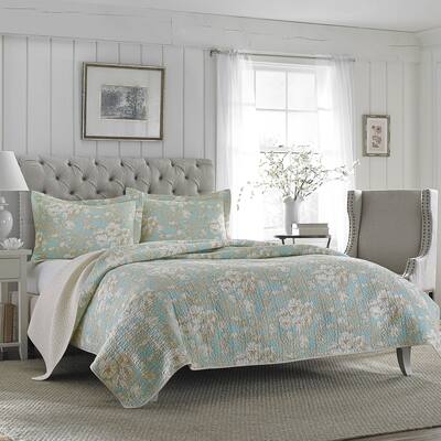 Laura Ashley Brompton Aqua Reversible Cotton Quilt Set