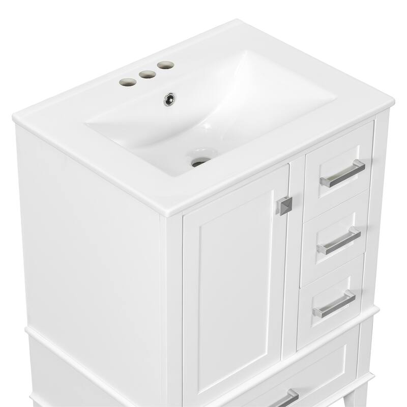 GDFStudio - Yuma Space Saving Minimalist Freestanding Bathroom Vanity Cabinet with Ceramic Sink and Soft Close Storage