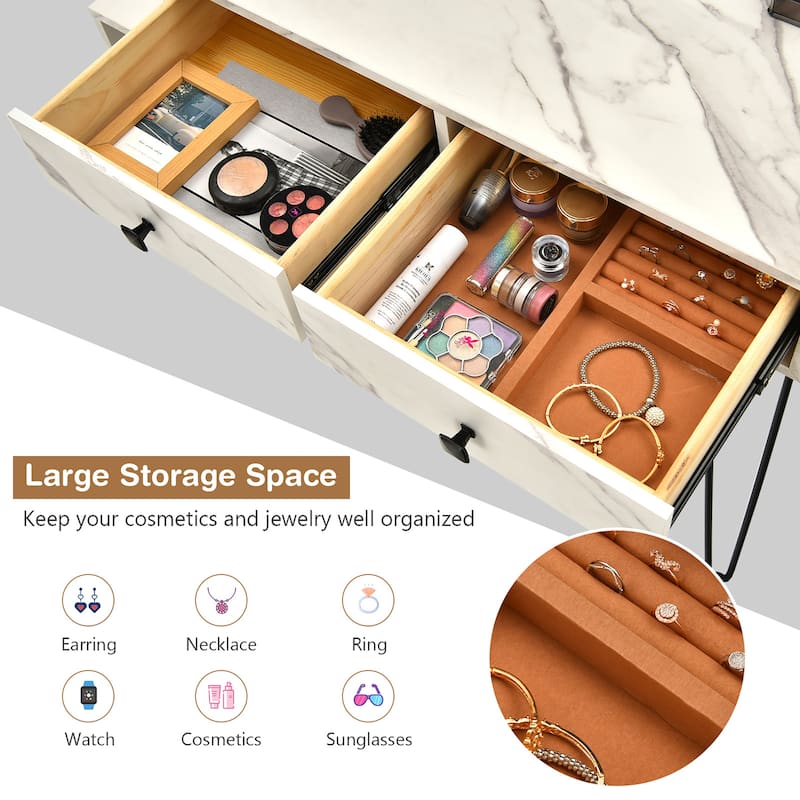 Costway Vanity Table Stool Set Dimmer LED Mirror Large Storage Cabinet - See details