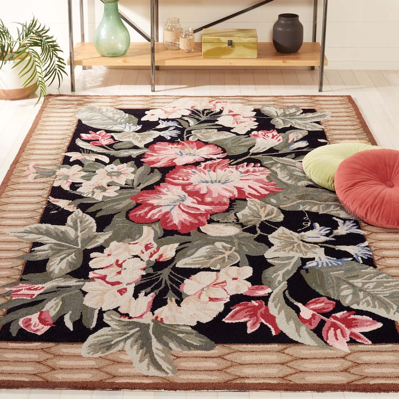 SAFAVIEH Handmade Chelsea Gottliebe French Country Wool Rug - 3'9" x 5'9" - Black/Brown