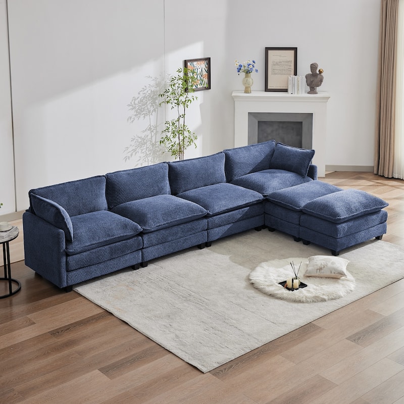 CLICKBIN Chenille Fabric Stragiht Arm L-Shaped Modular Sectional Sofa Couch with Ottoman for Living Room