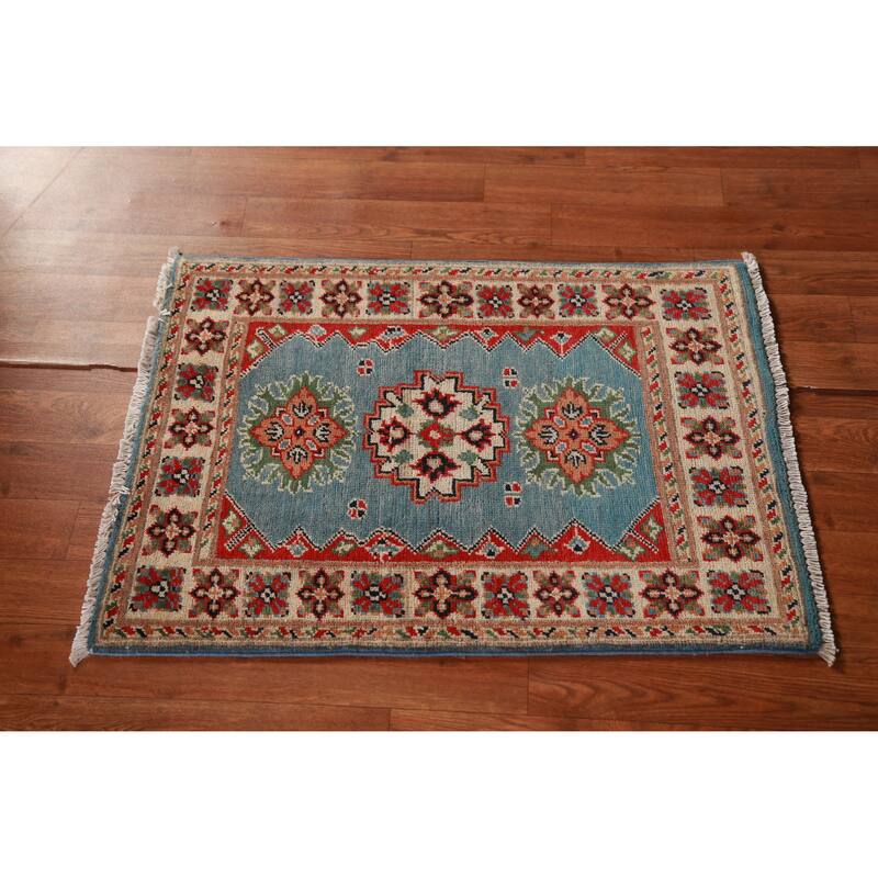Light Blue Kazak Oriental Foyer Rug Hand-Knotted Wool Carpet - 2'0"x 3'0"