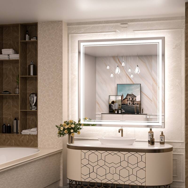 Keonjinn Rectangular Front Light & Backlit,LED Bathroom Vanity Mirror, 3 Color Temperatures, Anti Fog