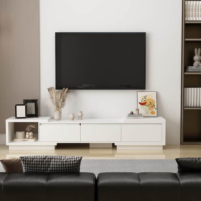 Modern Style Extendable TV Stand with 3Drawer White/Black 65.4"-106.3"