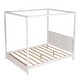 preview thumbnail 15 of 16, Wooden Queen Size Canopy Platform Kids Bed Frame with Slide Rail for Curtains, Support Legs, Modern Headboard Design, Natural