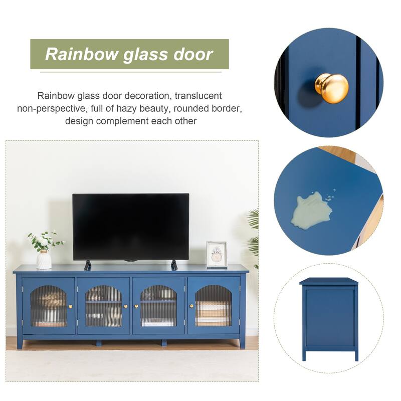 Retro Green Entertainment Center - 71" Solid Wood TV Console with Multi-Storage Space