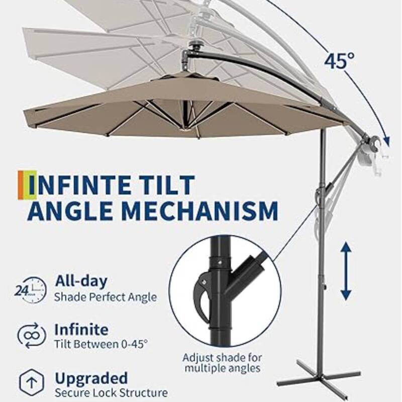 10FT Offset Fade Resistant Umbrella with Cross Base