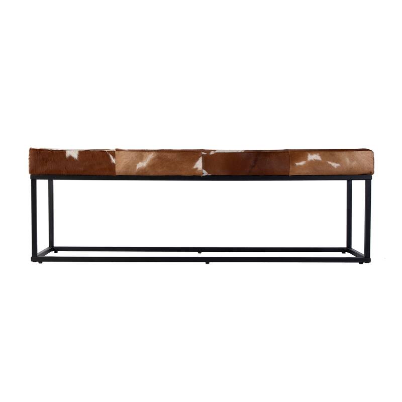 Stinson 54 in. W Rectangular Hair-on-Hide and Iron Accent Bench