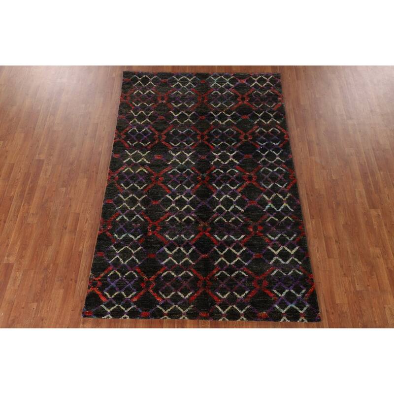 All-Over Trellis Moroccan Indian Area Rug Handmade Jute Carpet - 5'6"x 8'7"