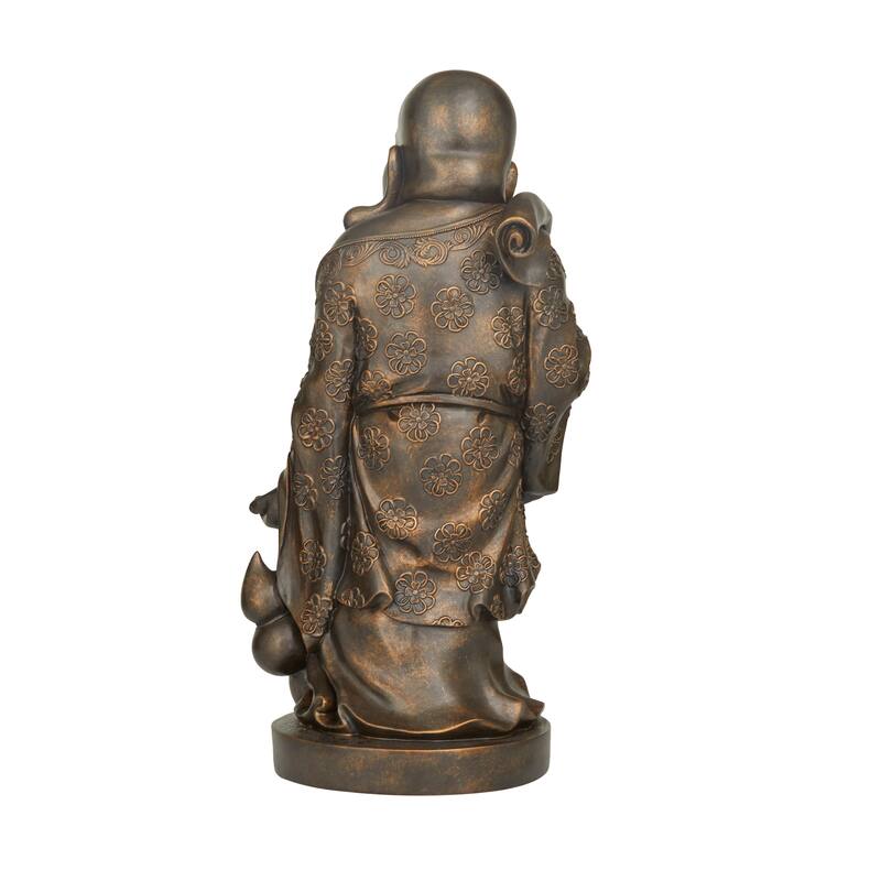 Polystone Meditating Buddha Sculpture with Engraved Carvings and Relief Detailing - Brown or Bronze