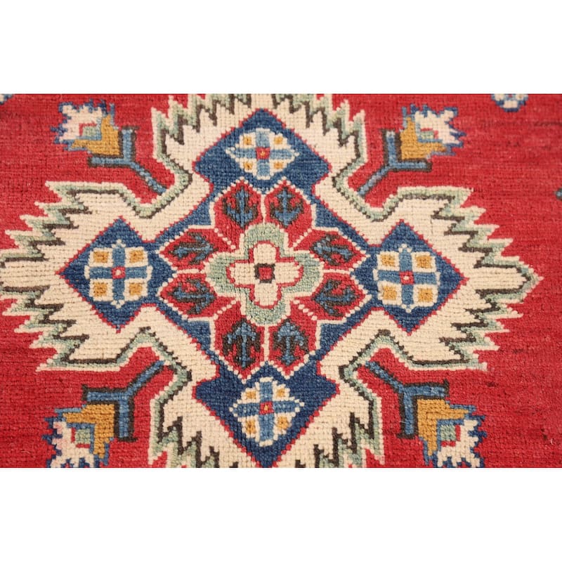 Geometric Kazak Oriental Area Rug Handmade Red Wool Carpet - 4'11" x 7'1"