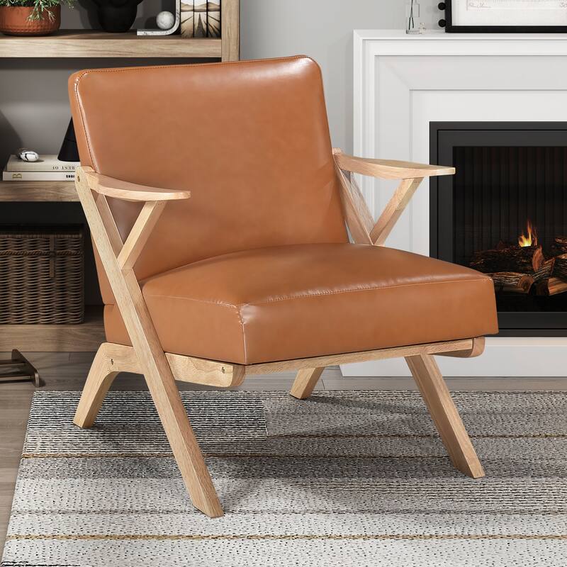 Rhys 26.5" Faux Leather Accent Chair - Solid Rubberwood Frame