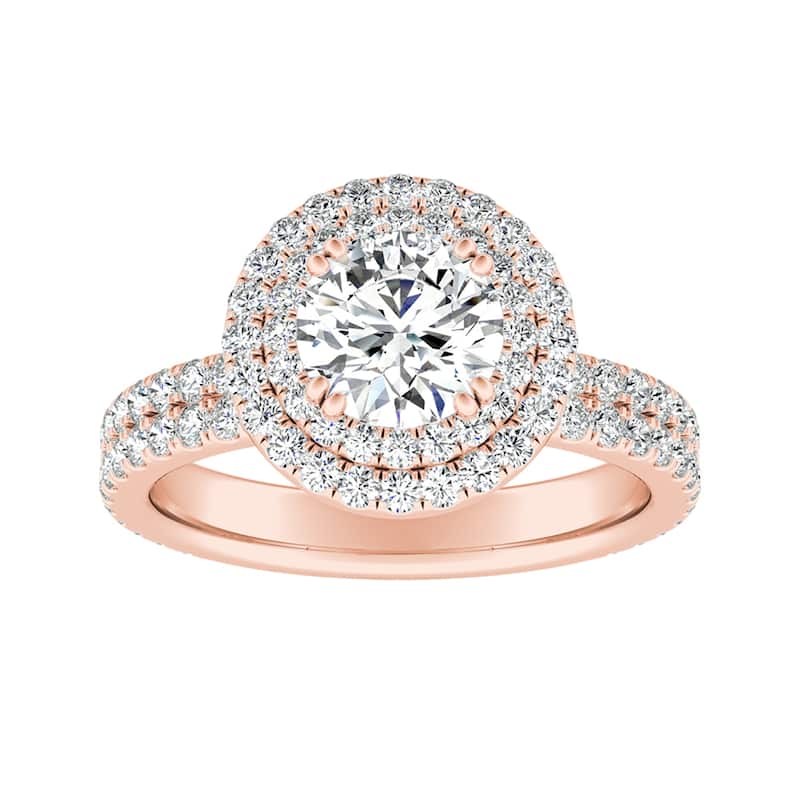 Auriya 14k Gold Double Halo Moissanite Engagement Ring 2 9/10ctw - Rose - 4