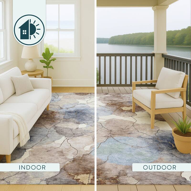 Machine Washable Indoor/ Outdoor Floral Mara Chantille Rug