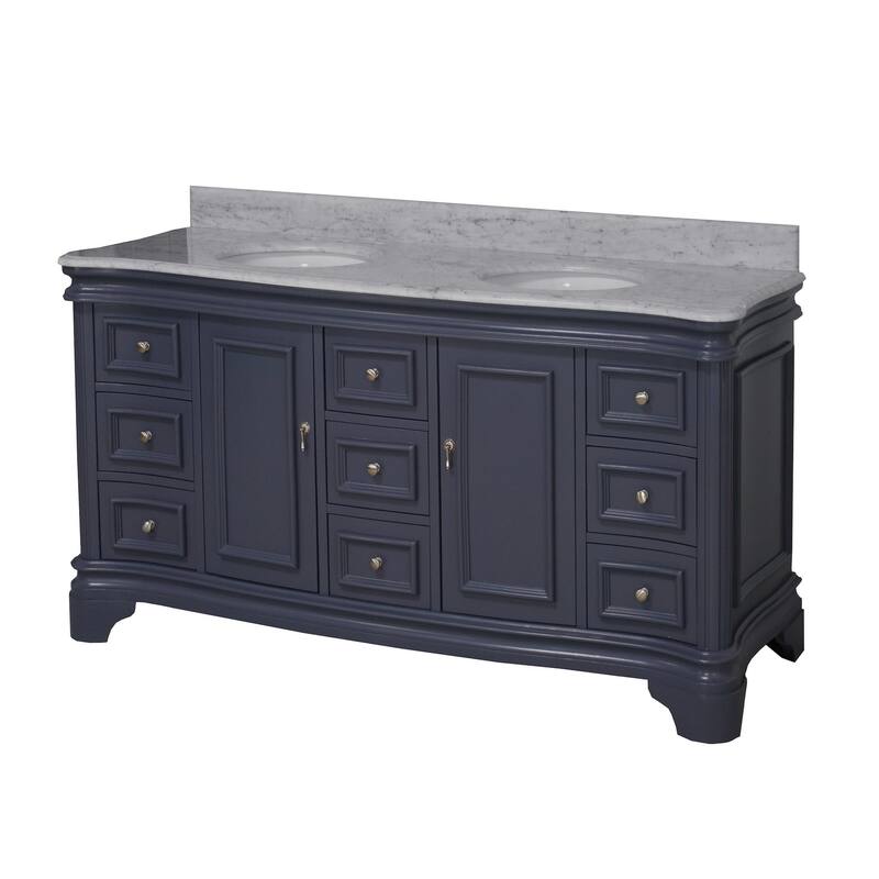 KitchenBathCollection Katherine 72" Double Bathroom Vanity with Carrara Marble Top