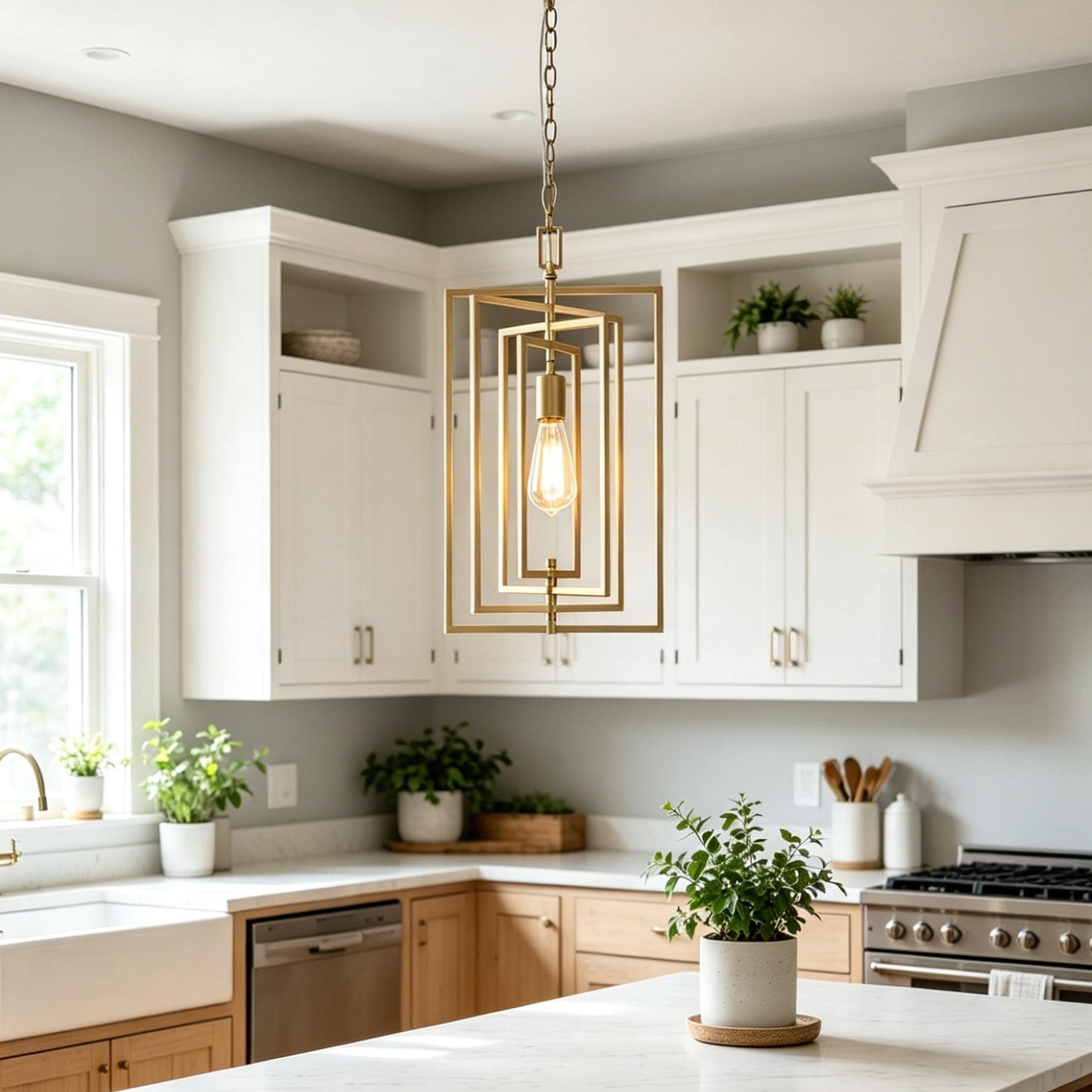 Modern Farmhouse Metal Kitchen Island Pendant 12-inch Gold Black Adjustable Lantern Light