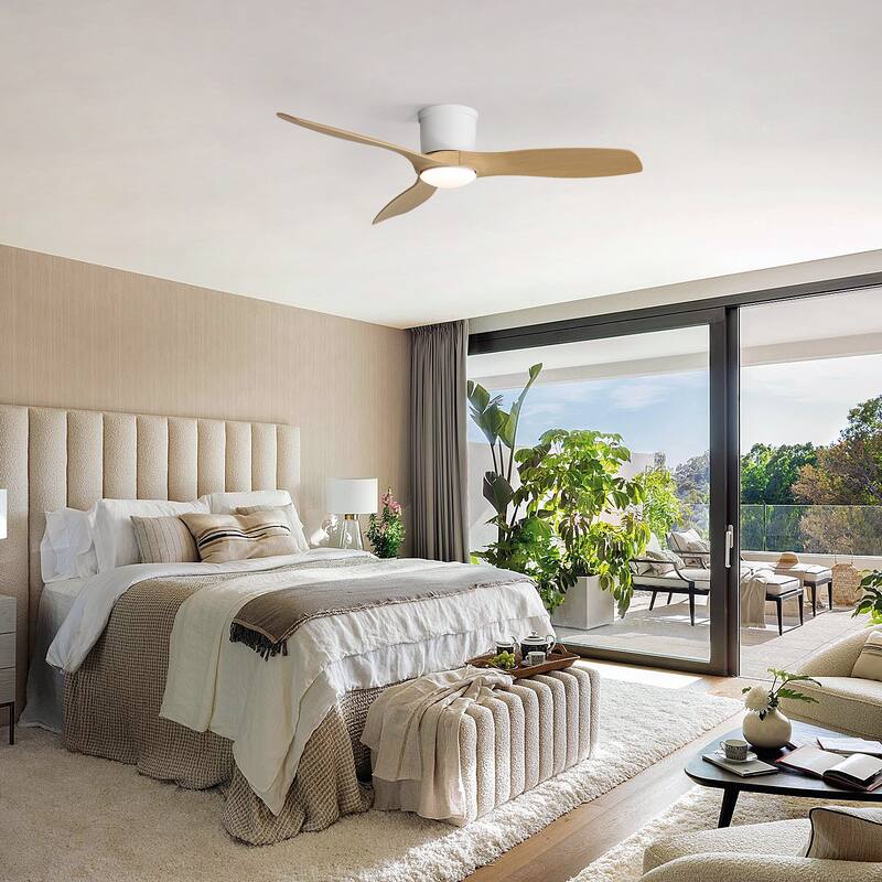 52 Inch Matte White Smart Ceiling Fan with Light 3 ABS Blades DC Motor and Reversible Function
