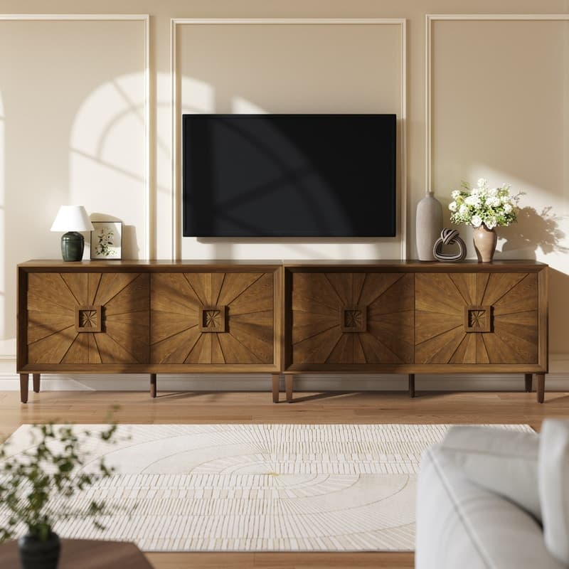 Rustic Farmhouse 59.8" Credenza, Durable Antique Wood Storage Unit for Living Room or Kitchen Use