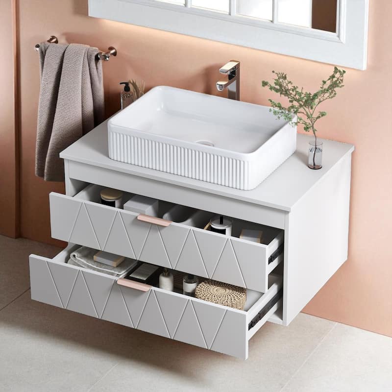 31.5" Modern Bathroom Vanity with Ceramic Vessel Sink and Storage Cabinet, Rose Gold Handles