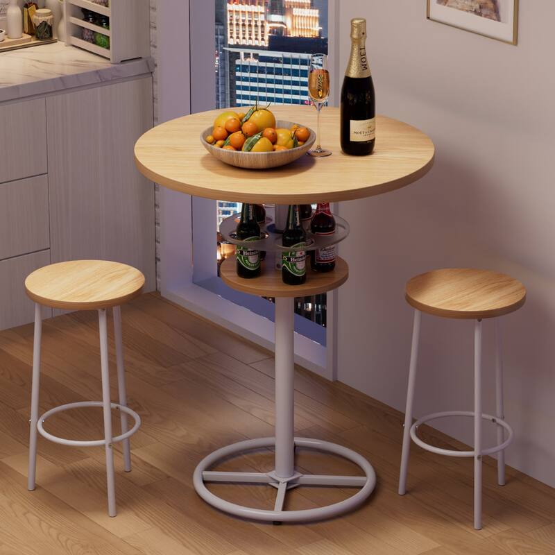 VECELO Bar Table Set, Round Bistro Bar Table Wooden Top, Sturdy Metal Frame with Pedestal, Set of 1/3