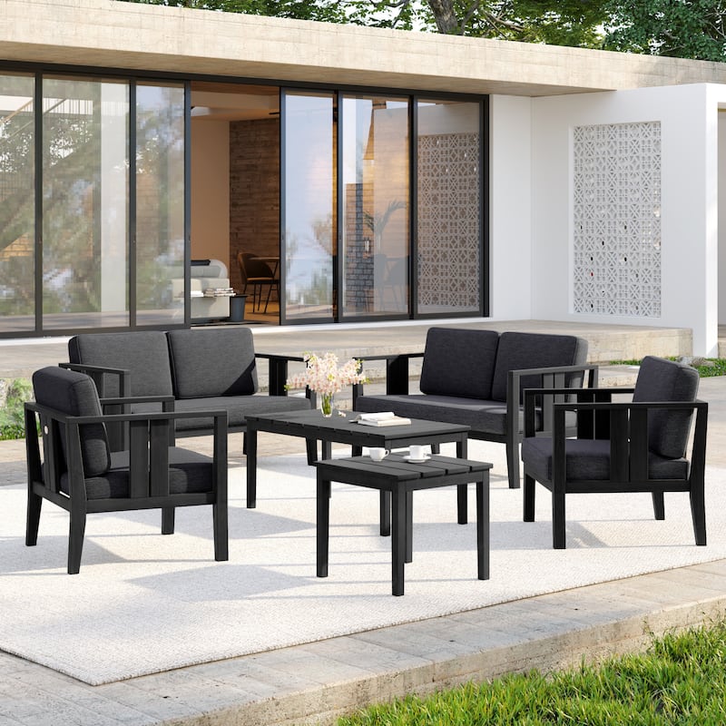 Casual 6-Piece Outdoor Patio Furniture Set In Solid Teak Wood