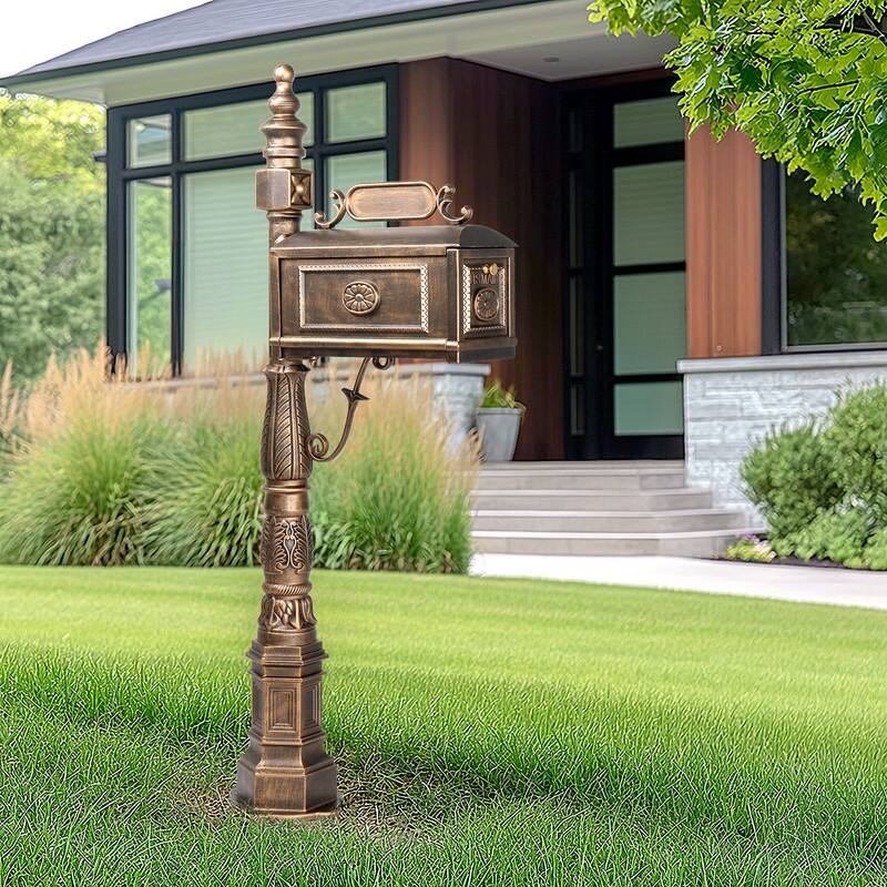 Decorative Large Mailbox with Post Antique Bronze Cast Aluminum