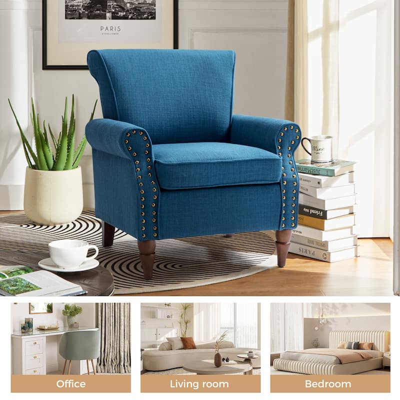 Nyctelius Upholstered Comfy Accent chair with Classic Turned Wooden Legs and Nailhead Trim by HULALA HOME