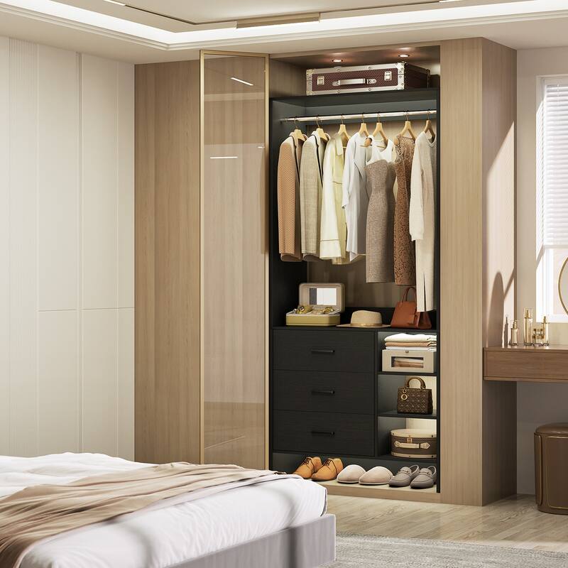 Cimly 30'' W Freestanding Closet Sytem with Hanging Rod, Closet Organizer with Drawers and Shelves