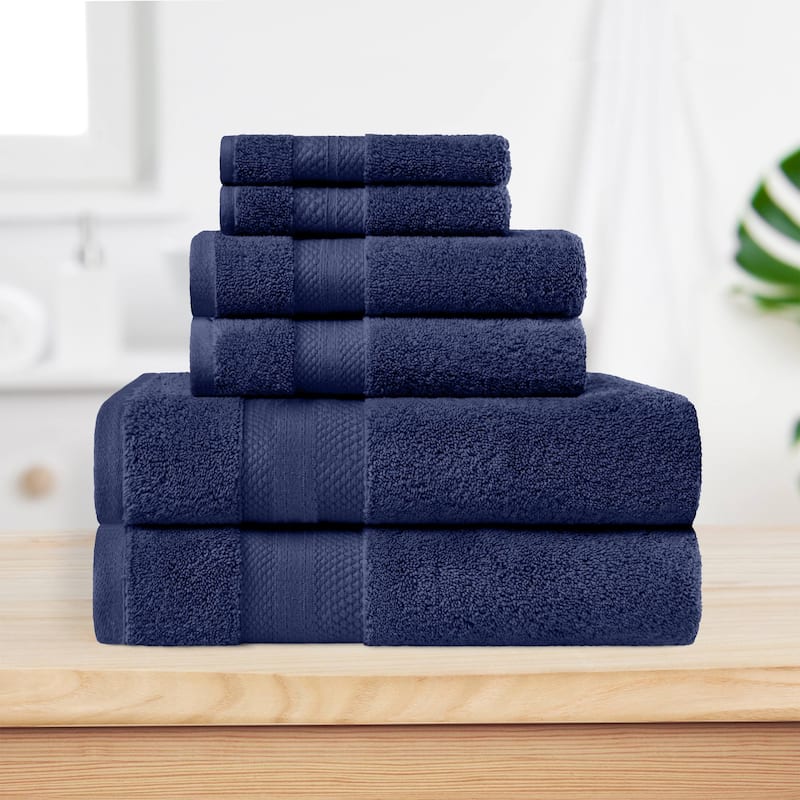 Superior Turkish Cotton 6 Piece Solid Plush Heavyweight Towel Set - Crown Blue