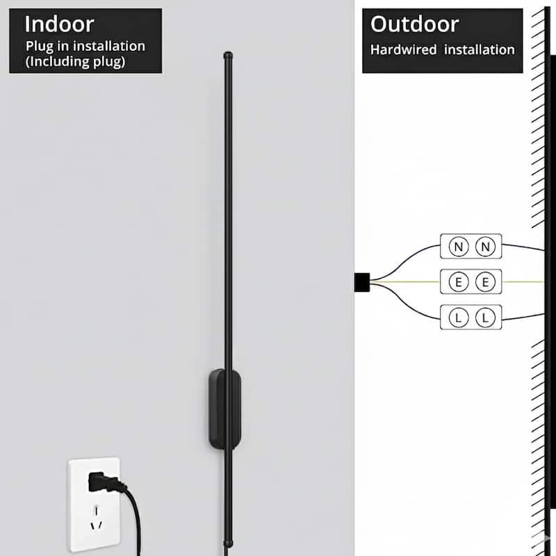Set of 2 Modern Linear LED Wall Sconces, Plug in/ Hardwired - 31.5 in
