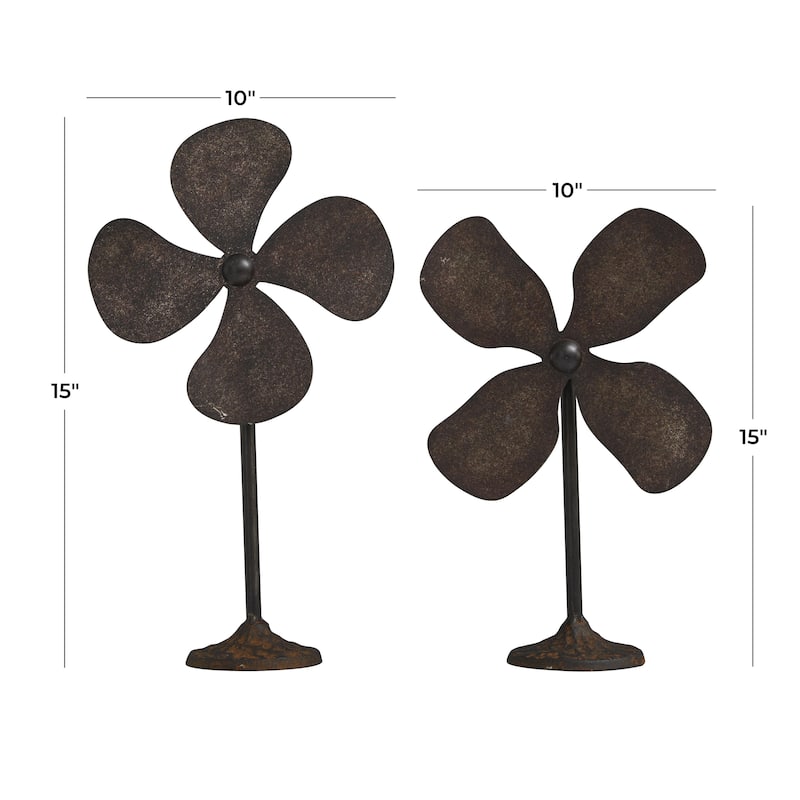 Metal Fan Sculpture - Set of 2 Gray - Roche River Decor