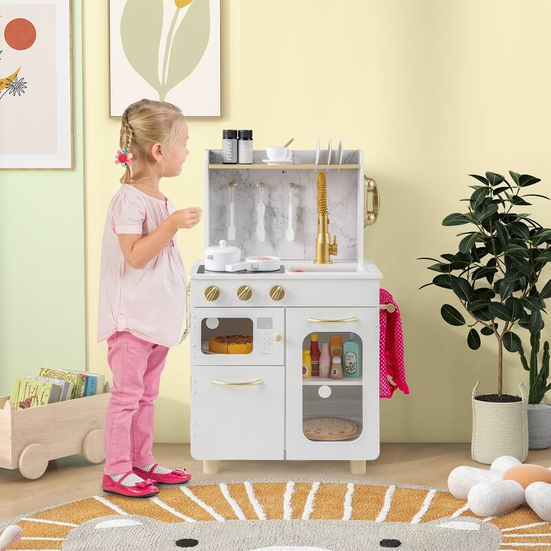 Gymax Kids Kitchen Set Pretend Play Kitchen w/ Stoves & Faucet & Sink