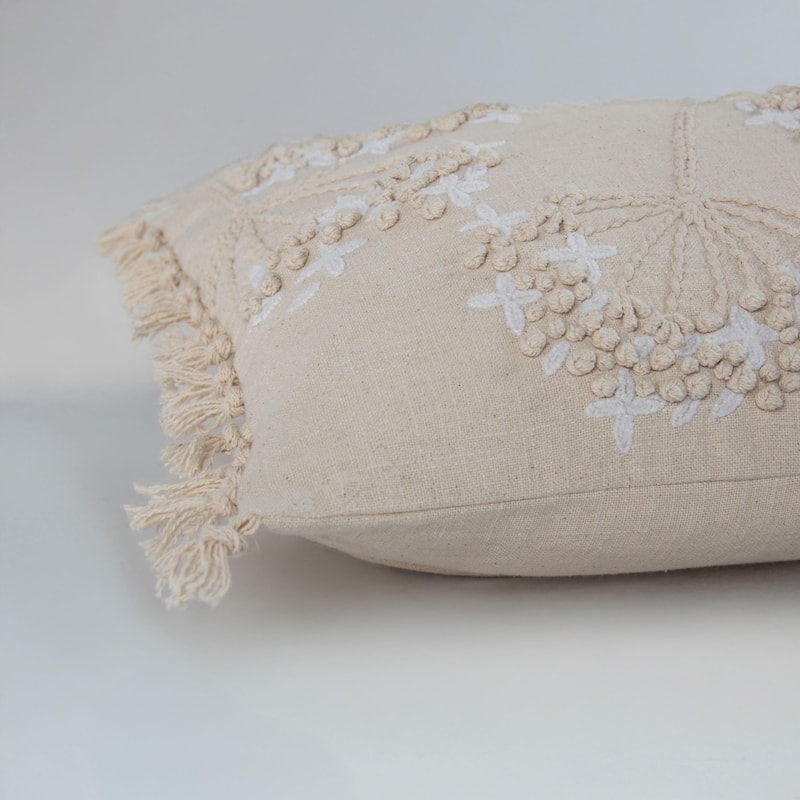 Rizzy Home Embroidered Botanical Fringe Throw Pillow, 14x20