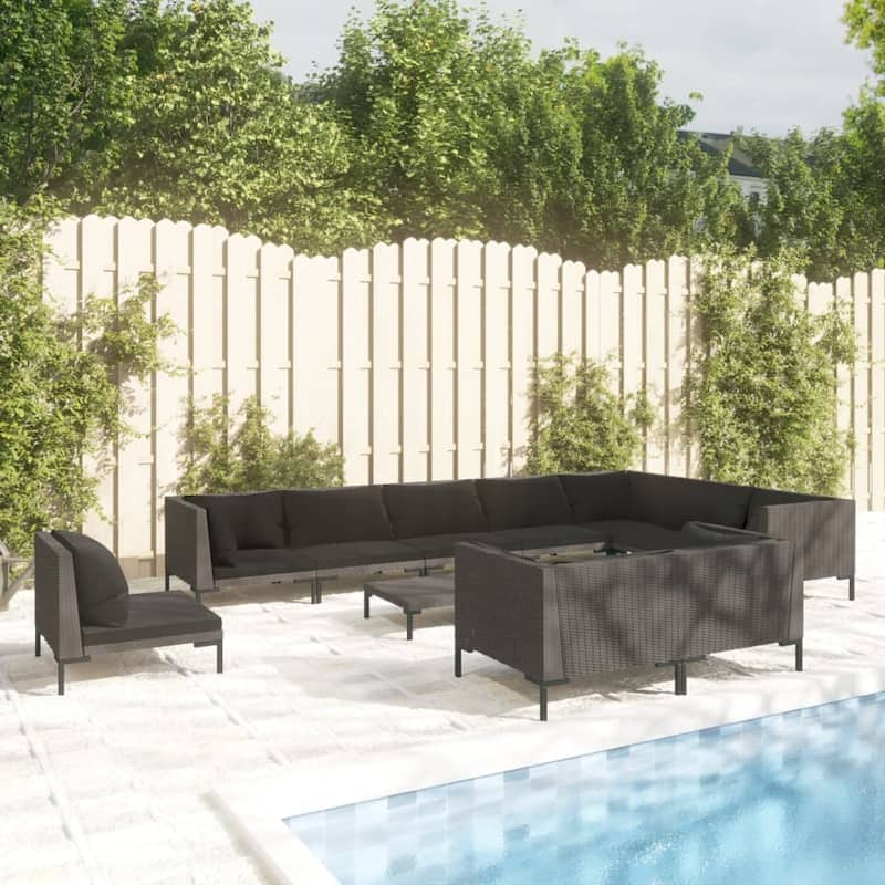 vidaXL Patio Lounge Set Outdoor Sectional Corner Sofa Poly Rattan Dark Grey - 27.6" x 27.6" x 24"