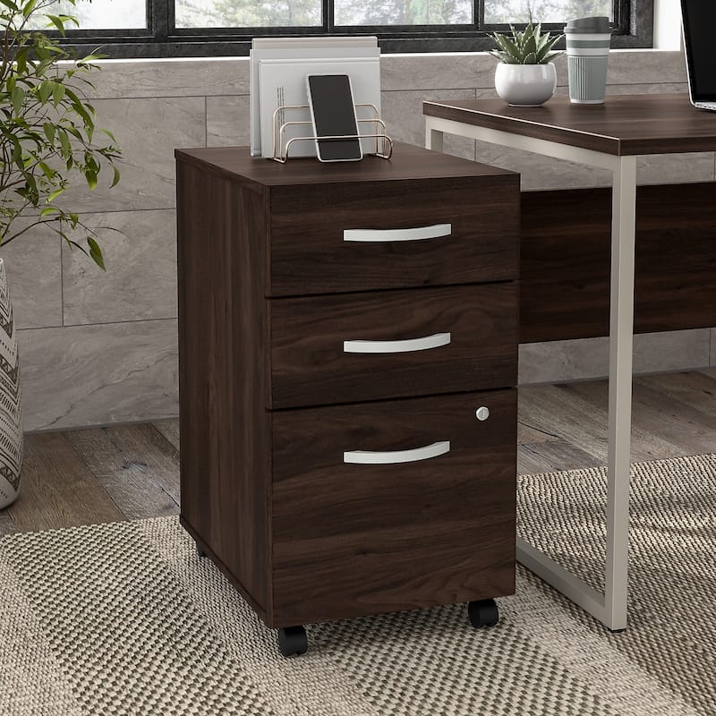 Hybrid 3 Drawer Mobile File Cabinet by Bush Business Furniture - Black Walnut