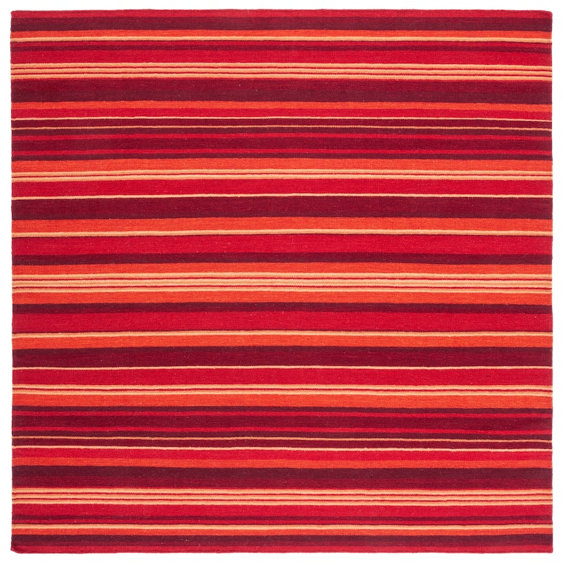 SAFAVIEH Handmade Striped Kilim Torrie Casual Wool Rug - 7' Square - Red