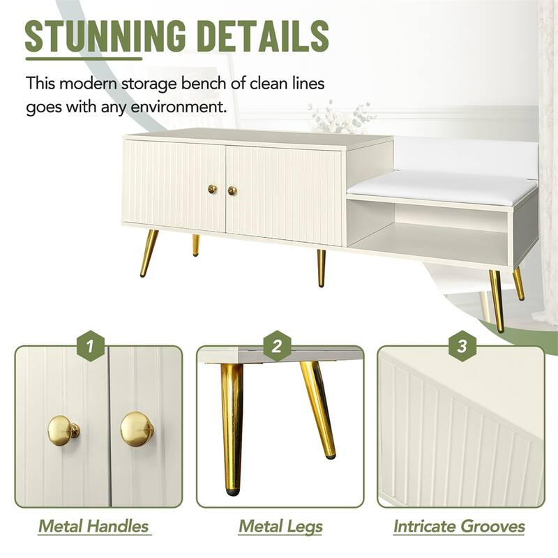 Modern Shoe Storage Bench with Hidden Storage and Upholstered Cushions
