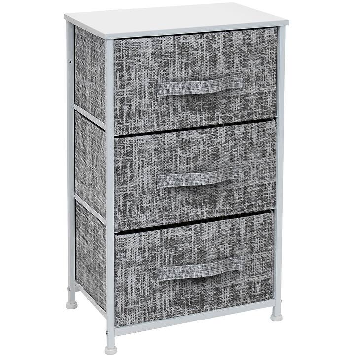 3 Drawer Nightstand Dresser Organizer Steel Frame Wood Top Fabric Bins