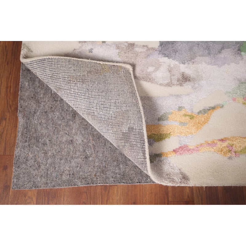 Handmade Beige Abstract Indian Area Rug Oriental Wool & Silk Carpet - 5'5"x 7'6"