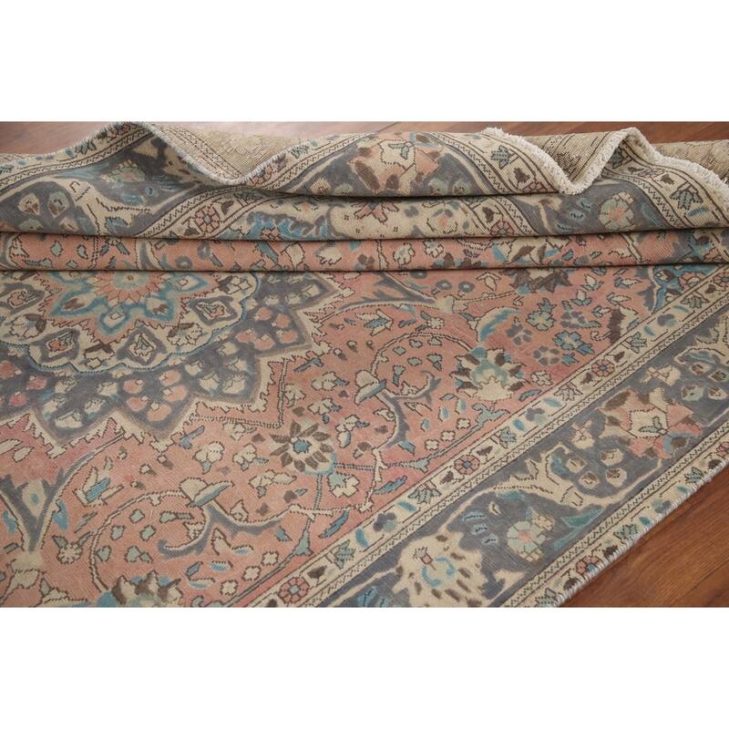 Hand Knotted Oriental 100% Wool Carpet Traditional Floral Pink Tabriz Area Rug - 9' 5'' X 6' 4''