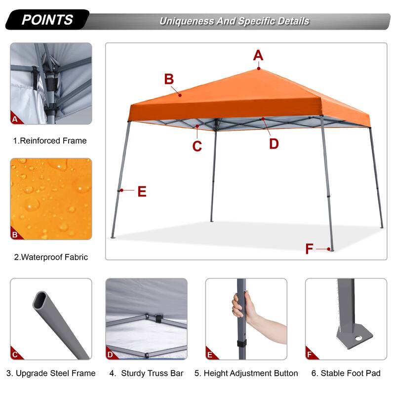 ABCCANOPY Portable Pop Up Canopy Tent Beach Canopy with Large Base - 10x10ft