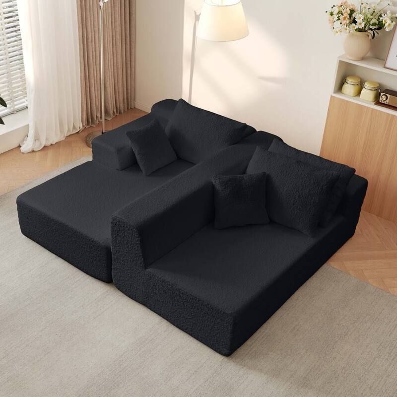 103.54" Modular Chenille Cloud Sectional Sofa with Throw Pillows