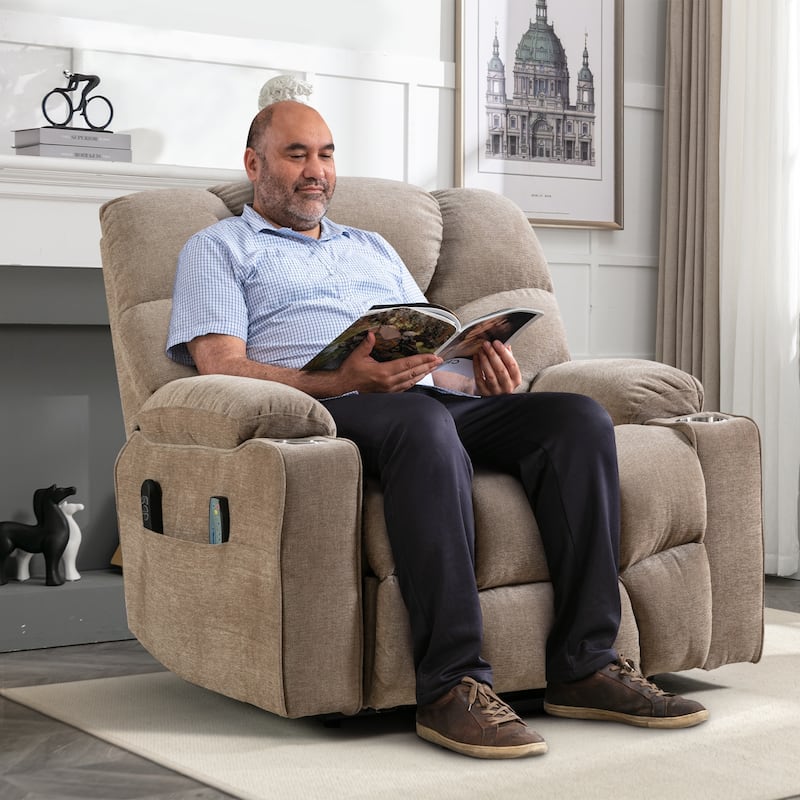 Power Lift Recliner Chair With Electric Massage And Heat For Elderly With 2 Cup Holders