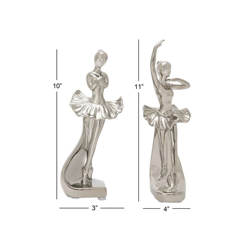 Porcelain Ceramic Dancer Decorative Sculpture - Set of 2 Silver - Roche River Decor