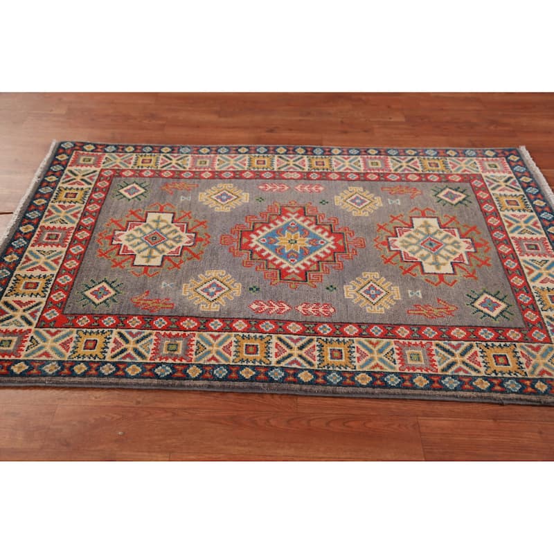 Gray Kazak Foyer Rug Hand-Knotted Wool Carpet - 2'9"x 4'1"