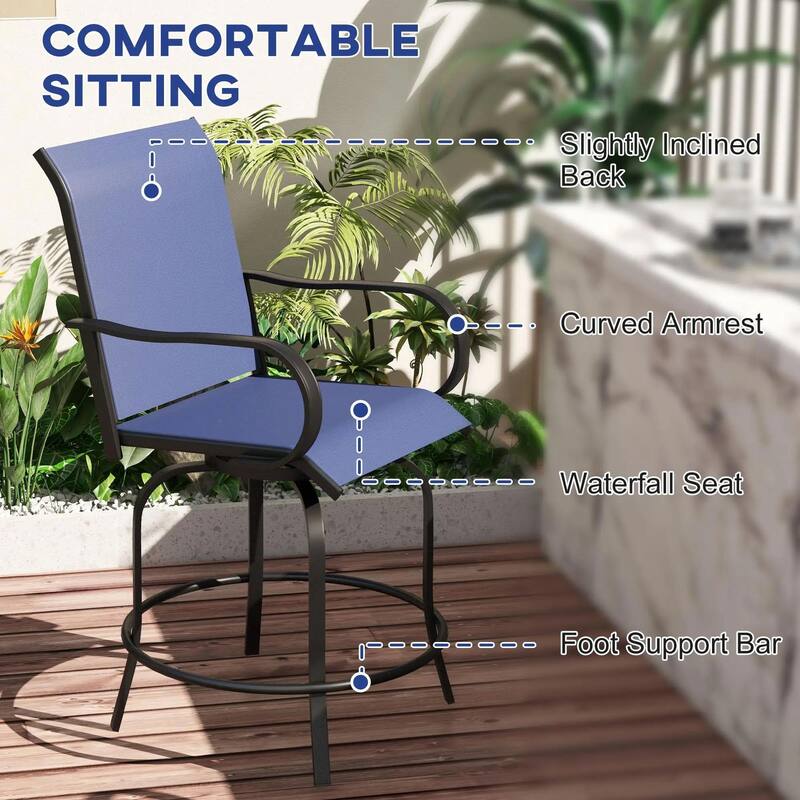 Outdoor Bar Stools Set of 2, 360° Swivel Bar Height Chairs